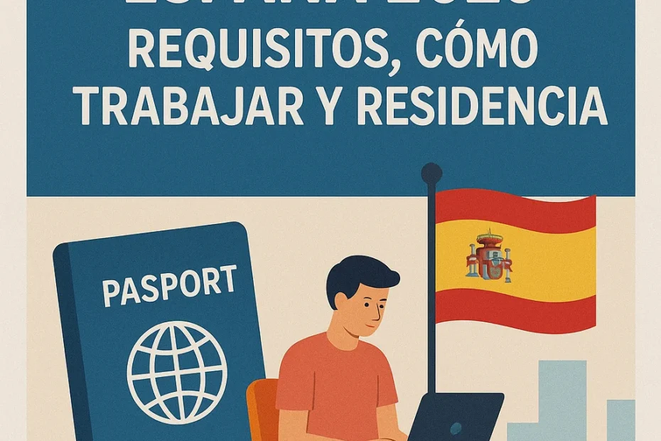 Ilustración de la guía del Visado de Estudiante en España 2025, mostrando a un estudiante que planifica los requisitos para trabajar y conseguir el permiso de residencia.