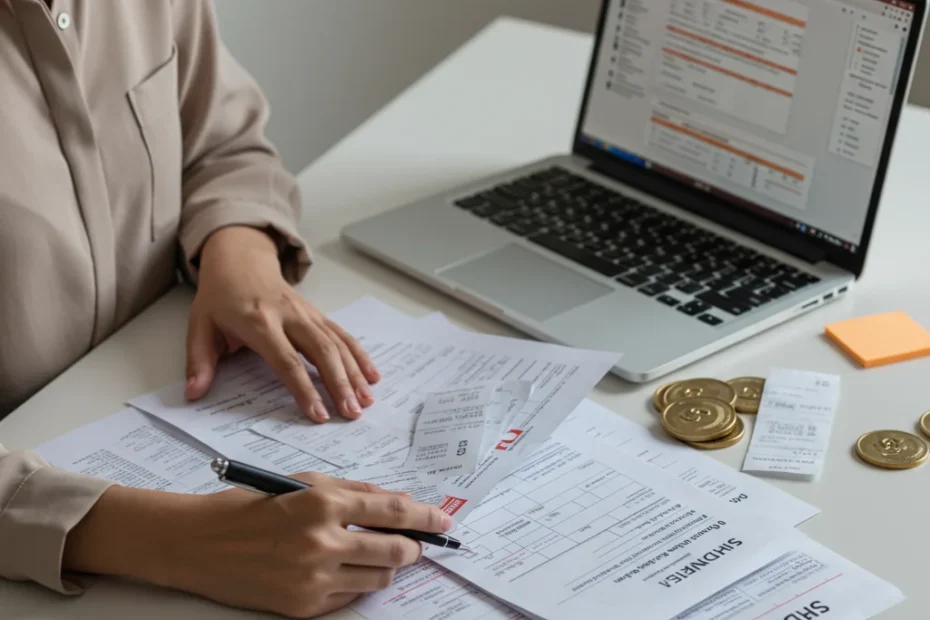 Empresaria analizando los riesgos fiscales de las deducciones por responsabilidad social para evitar una inspección de Hacienda.